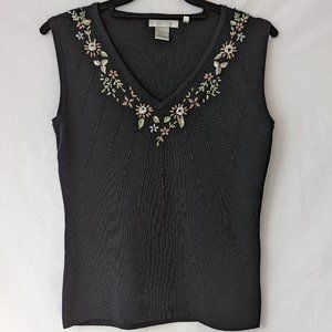 Vintage Embroidered Black Sweater Vest Size Medium
